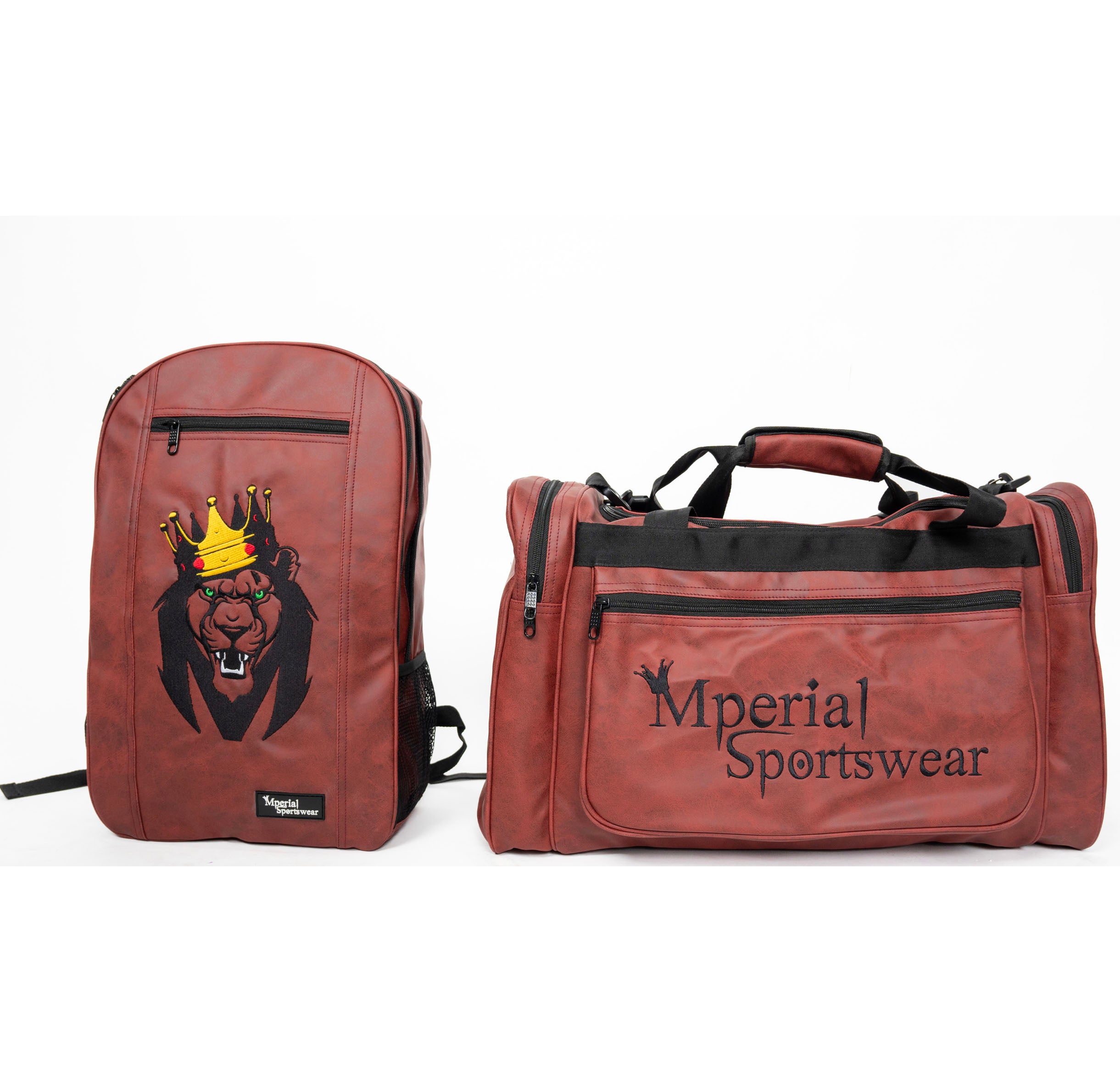 Mperial Maroon Leather Backpack & Duffle Bag (Carry-on size)